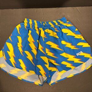 BOA Men’s Yellow Lightning Printed 3" Half Split Running Shorts – Size S- Blue